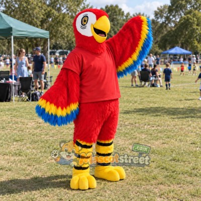 Red Parrot Mascot Costume with Red Shirt Red Parrot Mascot Costume with Red Shirt