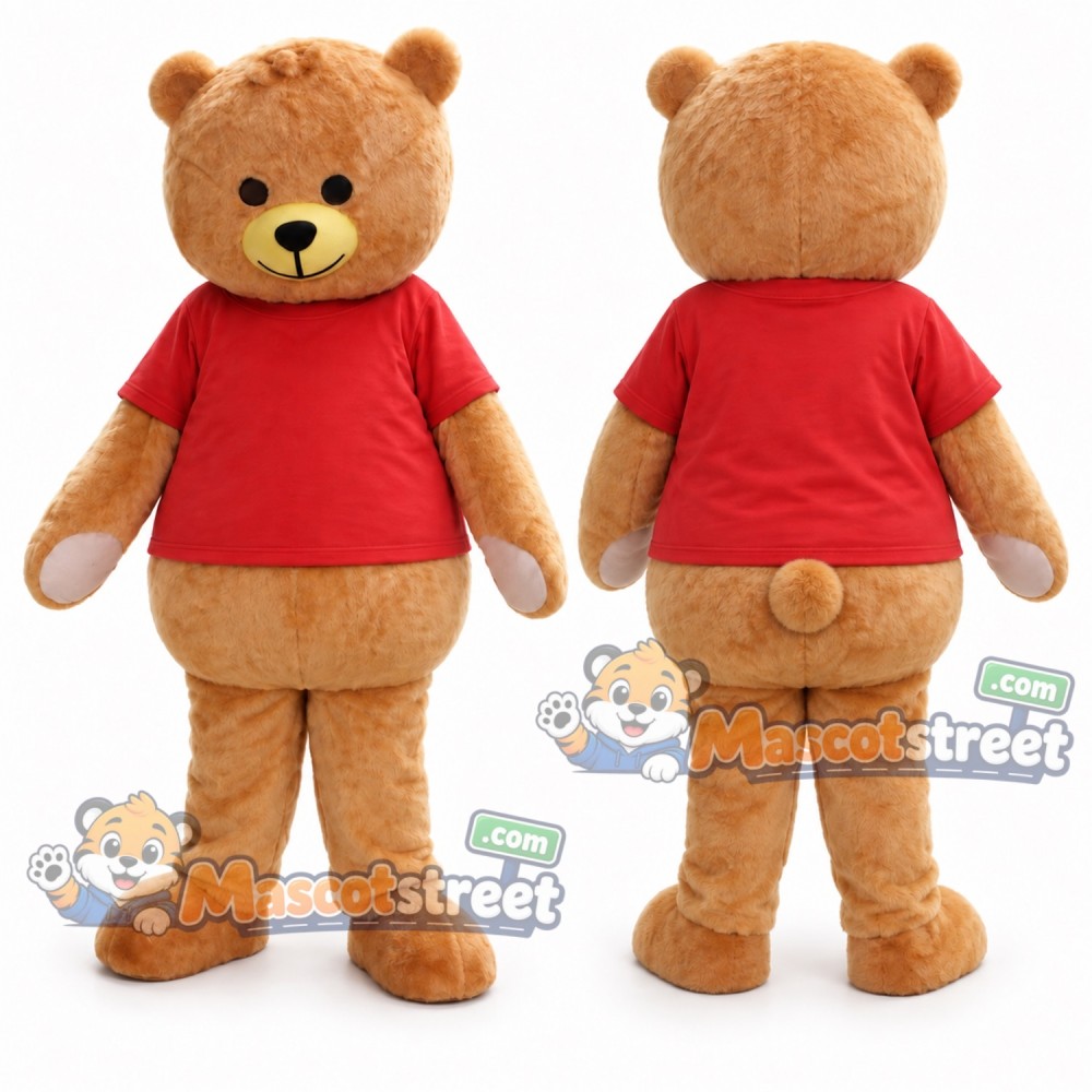 Brown Bear Mascot Costume with Red Shirt