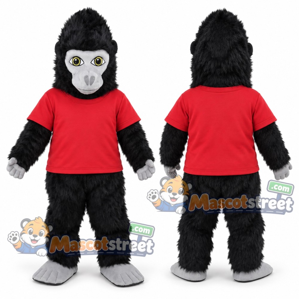 Black Gorilla Mascot Costume with Red Shirt