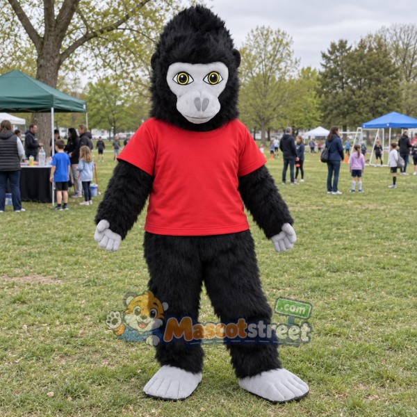 Black Gorilla Mascot Costume with Red Shirt
