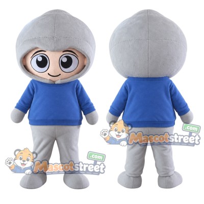 Boy Mascot Costume with Blue Sweater, Gray Trousers and Gray Hood Boy Mascot Costume with Blue Sweater, Gray Trousers and Gray Hood