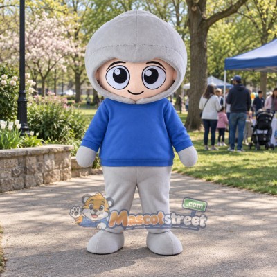 Boy Mascot Costume with Blue Sweater, Gray Trousers and Gray Hood Boy Mascot Costume with Blue Sweater, Gray Trousers and Gray Hood