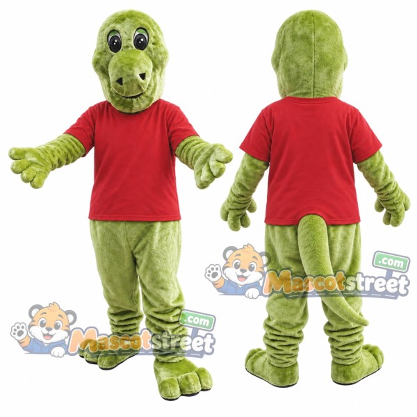 Green Dinosaur Mascot Costume with Red Shirt