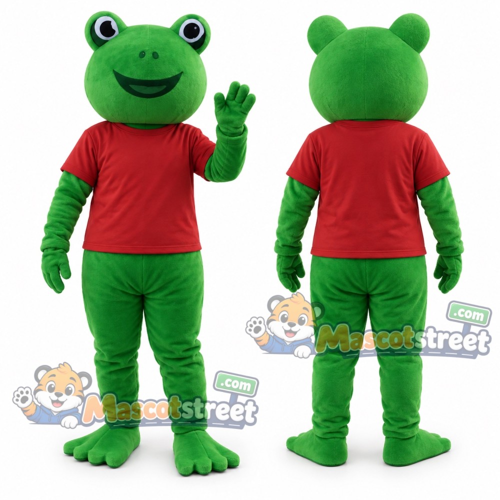 Green Frog Mascot Costume with Red Shirt