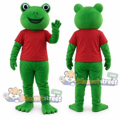 Green Frog Mascot Costume with Red Shirt
