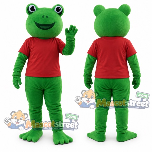 Green Frog Mascot Costume with Red Shirt