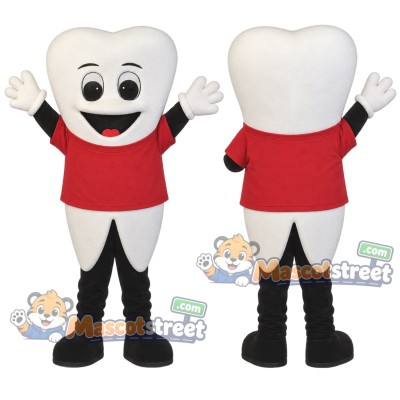 White Tooth Mascot Costume with Red Shirt White Tooth Mascot Costume with Red Shirt