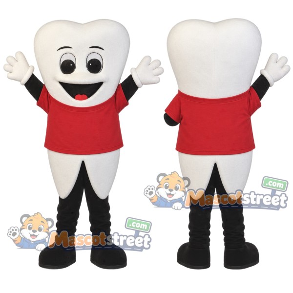 White Tooth Mascot Costume with Red Shirt