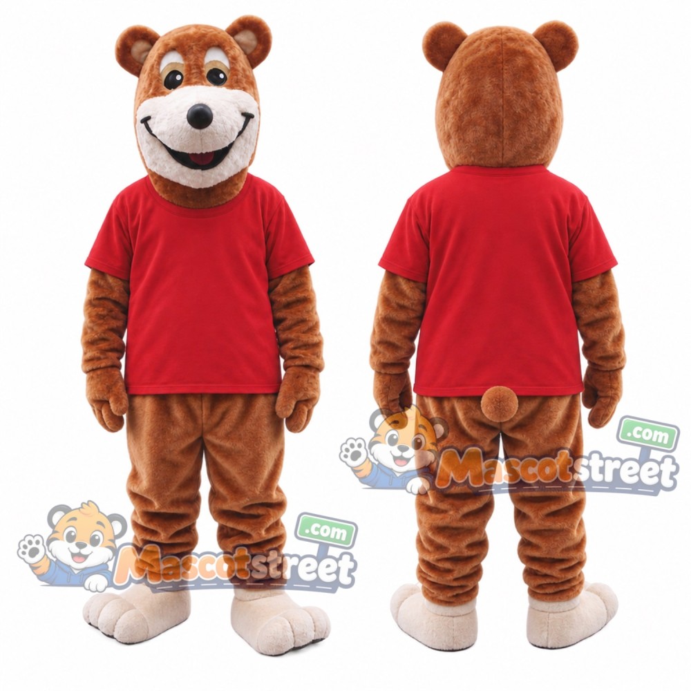 Brown Bear Mascot Costume with Red Shirt Brown Bear Mascot Costume with Red Shirt