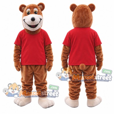 Brown Bear Mascot Costume with Red Shirt Brown Bear Mascot Costume with Red Shirt