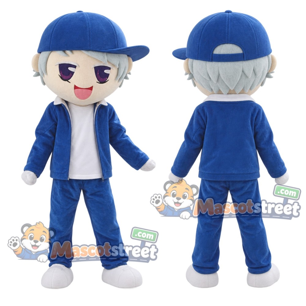 Boy Mascot Costume with Blue Jacket, Blue Trousers and Blue Cap Boy Mascot Costume with Blue Jacket, Blue Trousers and Blue Cap