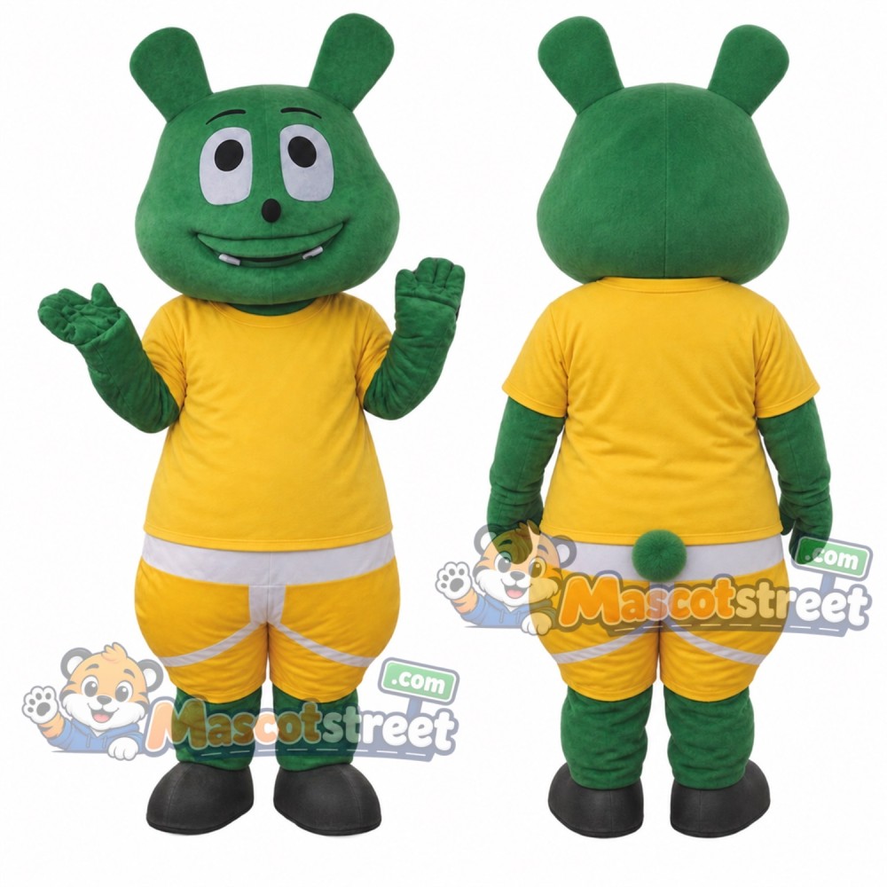 Green Rabbit Mascot Costume with Yellow Shirt and Yellow Shorts