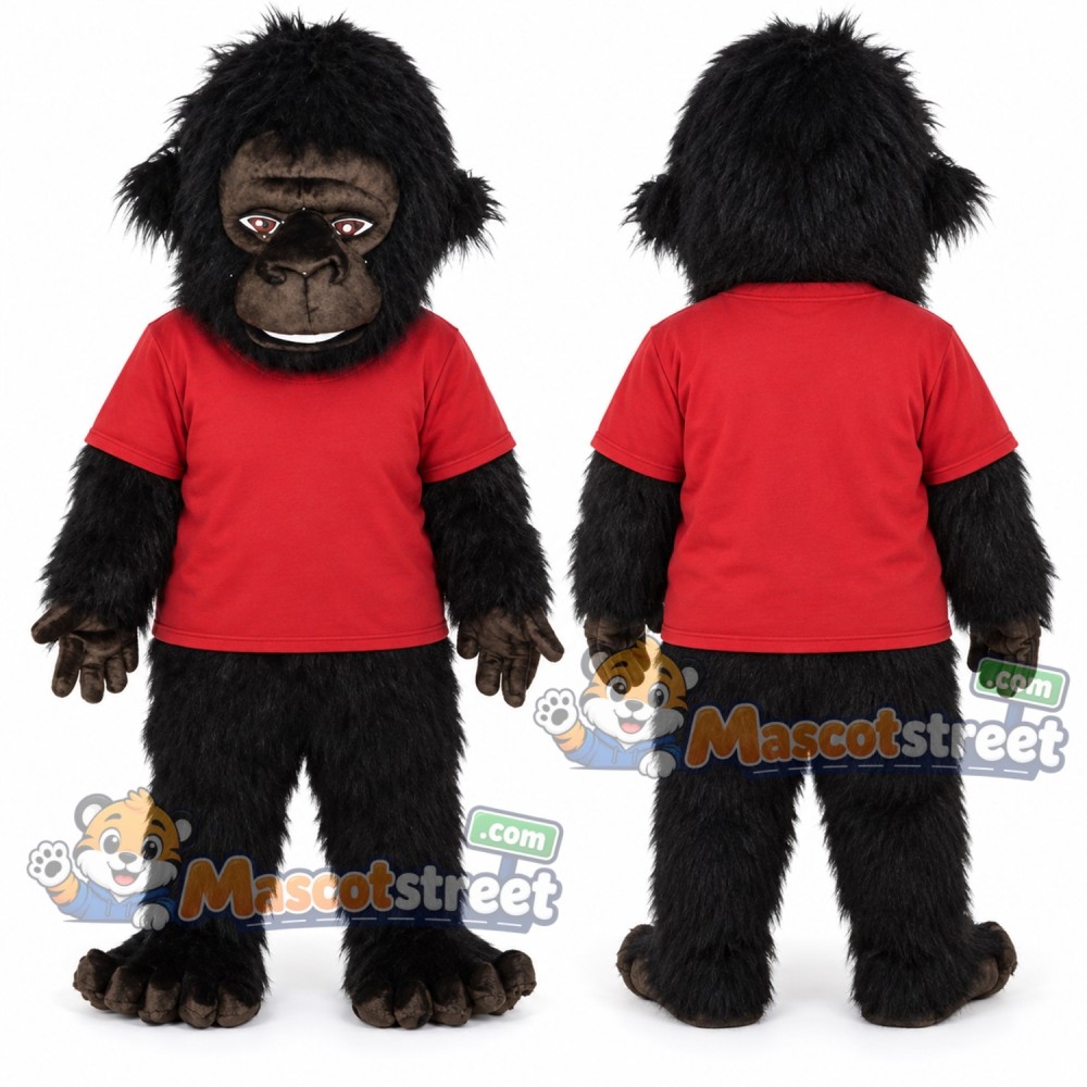 Black Chimpanzee Mascot Costume with Red Shirt Black Chimpanzee Mascot Costume with Red Shirt