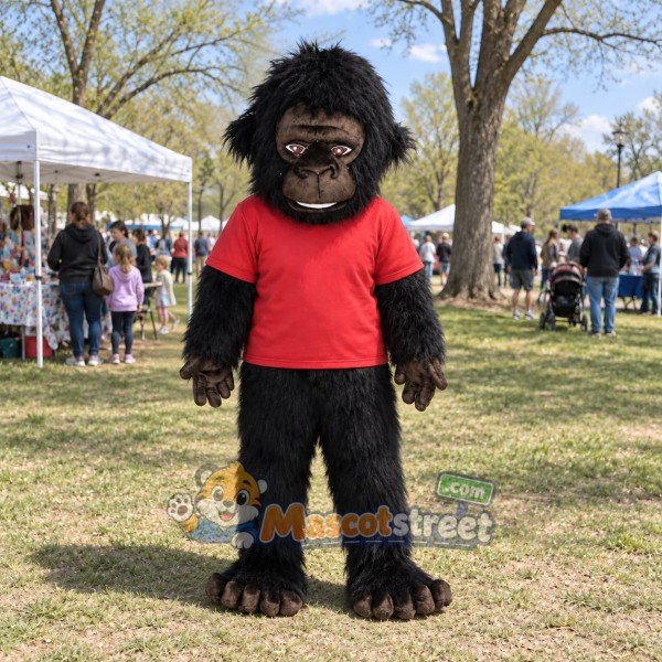 Black Chimpanzee Mascot Costume with Red Shirt