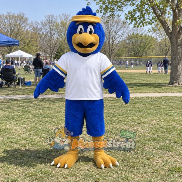 Blue Falcon Mascot Costume with White Shirt and Blue Shorts