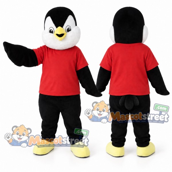 Penguin Mascot Costume with Red Shirt