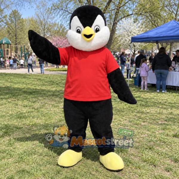 Penguin Mascot Costume with Red Shirt