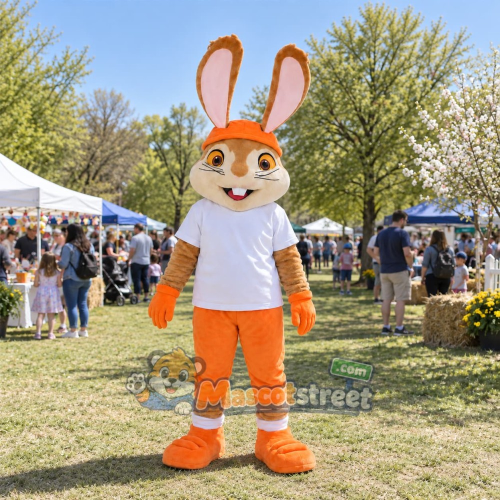 Orange Rabbit Mascot Costume with White Shirt
