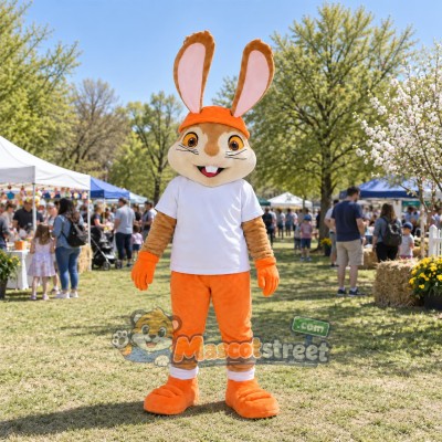 Orange Rabbit Mascot Costume with White Shirt