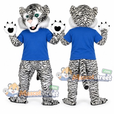 White Tiger Mascot Costume with Blue Shirt White Tiger Mascot Costume with Blue Shirt
