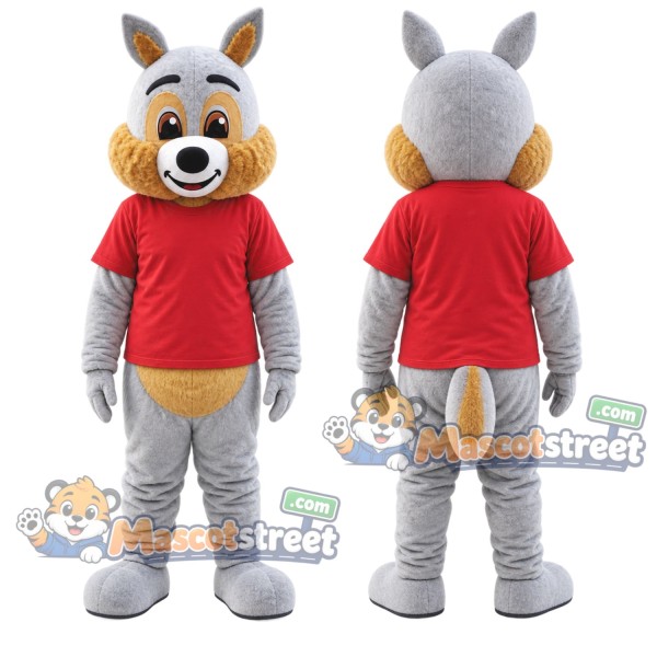 Gray Squirrel Mascot Costume with Red Shirt