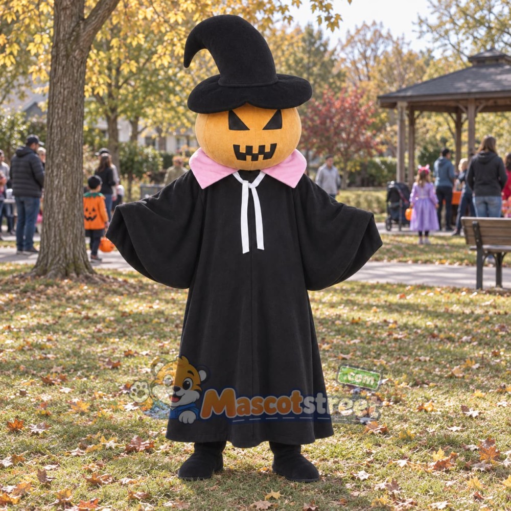 Pumpkin Witch Mascot Costume with Black Robe and Black Hat Pumpkin Witch Mascot Costume with Black Robe and Black Hat