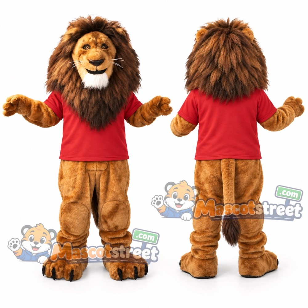 Brown Lion Mascot Costume with Red Shirt Brown Lion Mascot Costume with Red Shirt