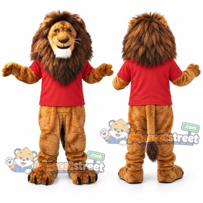 Brown Lion Mascot Costume with Red Shirt Brown Lion Mascot Costume with Red Shirt