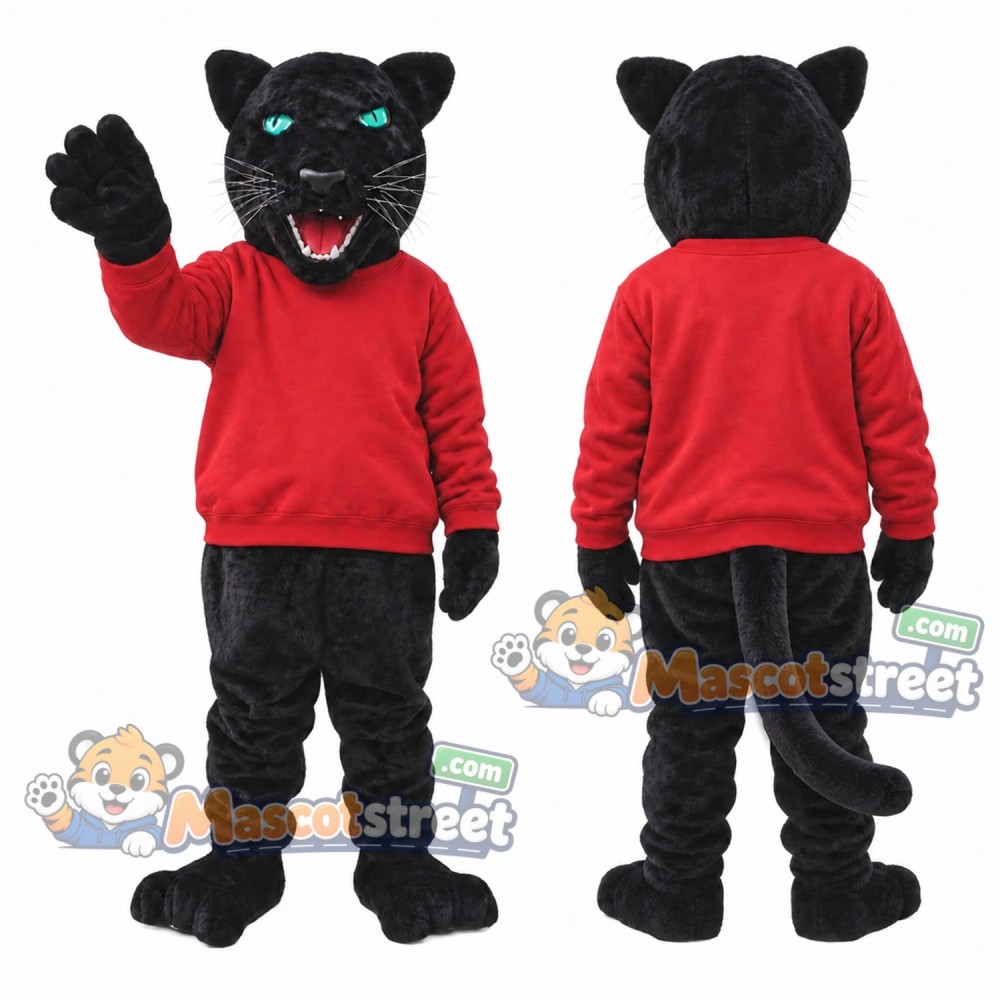 Black Panther Mascot Costume with Red Sweater