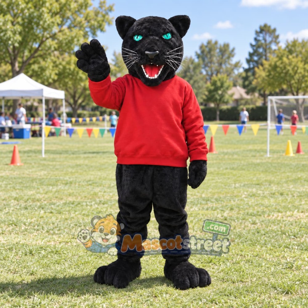 Black Panther Mascot Costume with Red Sweater