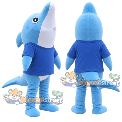 Blue Dolphin Mascot Costume with Blue Shirt Blue Dolphin Mascot Costume with Blue Shirt