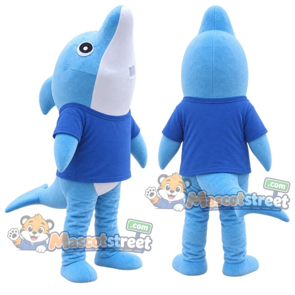 Blue Dolphin Mascot Costume with Blue Shirt