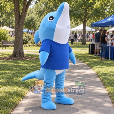 Blue Dolphin Mascot Costume with Blue Shirt Blue Dolphin Mascot Costume with Blue Shirt