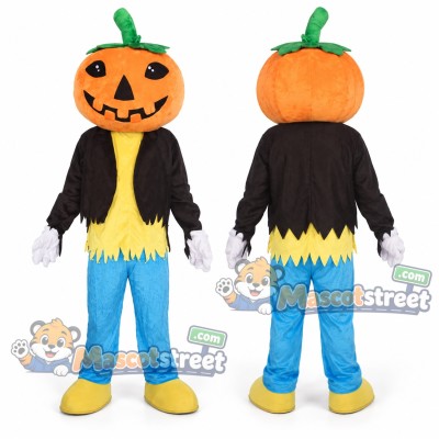 Pumpkin Mascot Costume with Black Jacket and Blue Trousers