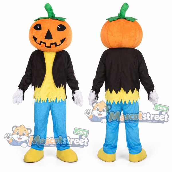 Pumpkin Mascot Costume with Black Jacket and Blue Trousers
