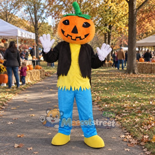 Pumpkin Mascot Costume with Black Jacket and Blue Trousers