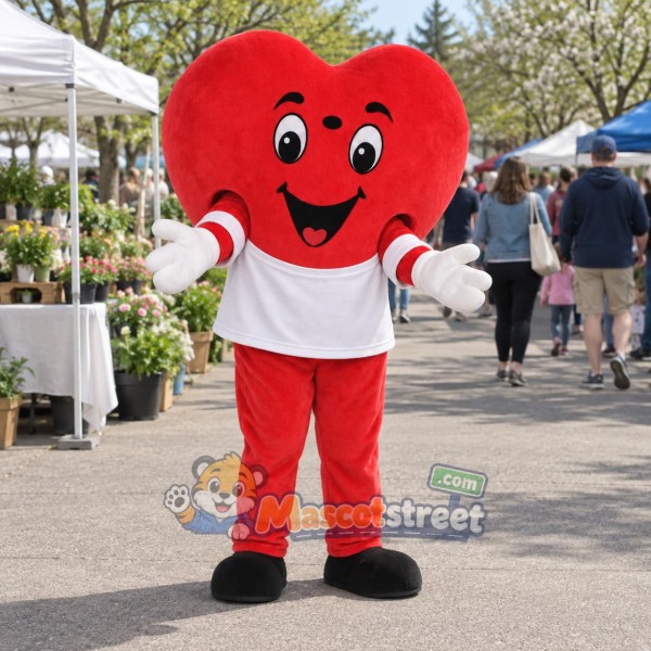 Red Heart Mascot Costume with White Shirt