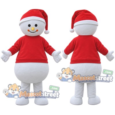 Snowman Mascot Costume with Red Sweater and Santa Hat Snowman Mascot Costume with Red Sweater and Santa Hat