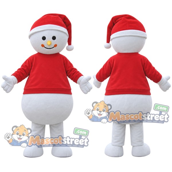 Snowman Mascot Costume with Red Sweater and Santa Hat