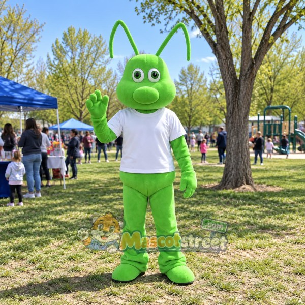 Green Ant Mascot Costume with White Shirt