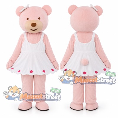 Pink Bear Mascot Costume with White Dress Pink Bear Mascot Costume with White Dress