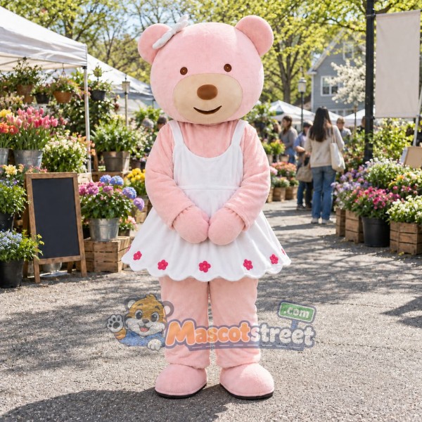 Pink Bear Mascot Costume with White Dress