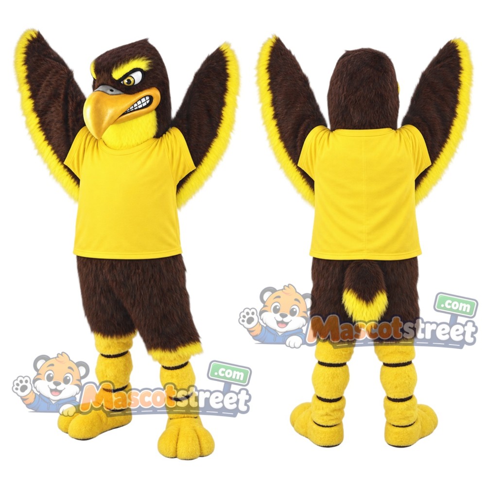 Brown Eagle Mascot Costume with Yellow Shirt