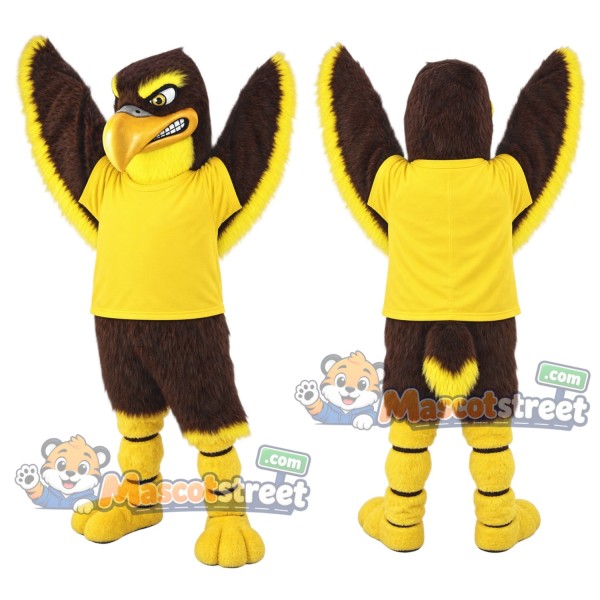 Brown Eagle Mascot Costume with Yellow Shirt