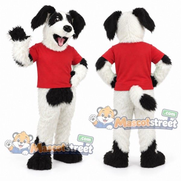 Black and White Dog Mascot Costume with Red Shirt