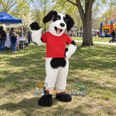 Black and White Dog Mascot Costume with Red Shirt