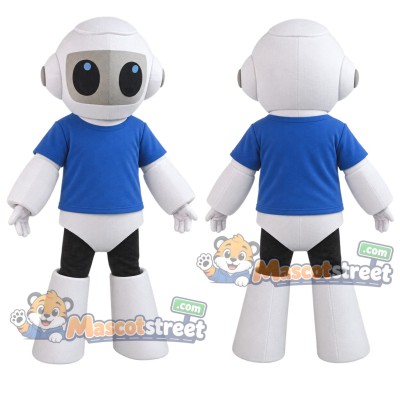White Robot Mascot Costume with Blue Shirt