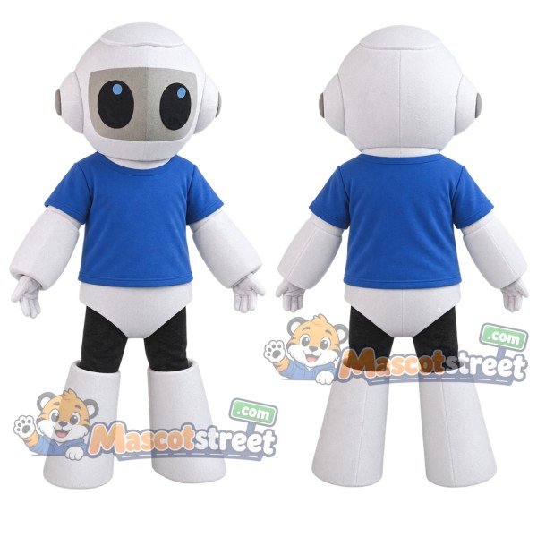 White Robot Mascot Costume with Blue Shirt