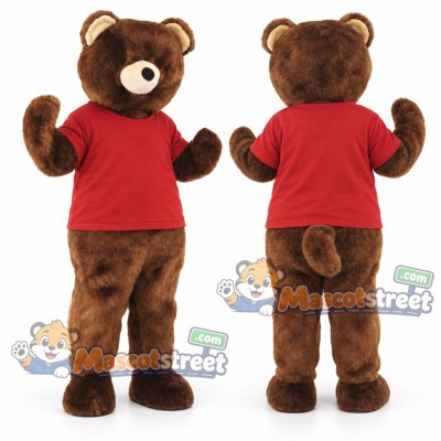 Brown Bear Mascot Costume with Red Shirt