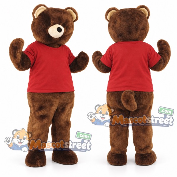 Brown Bear Mascot Costume with Red Shirt